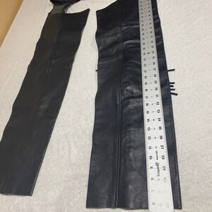 Black leather motorcycle chaps women small side zipper. SKU175